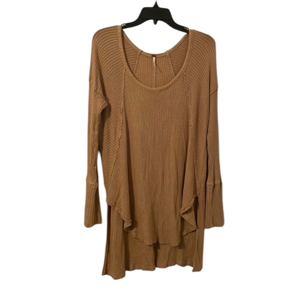 FREE PEOPLE | Women’s Brown Drippy Thermal Oversized Round Neck Sweater Size L‎